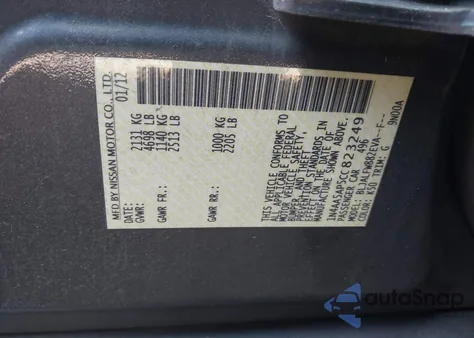 2012 Nissan Maxima 3.5 Sv z USA, uszkodzony, nr VIN 1N4AA5AP5CC823249